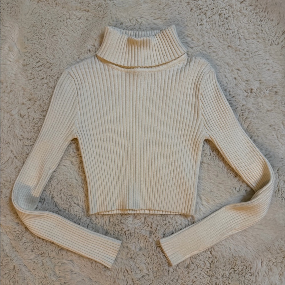 NEW! Endless Rose Cream Ribbed Turtleneck Sweater